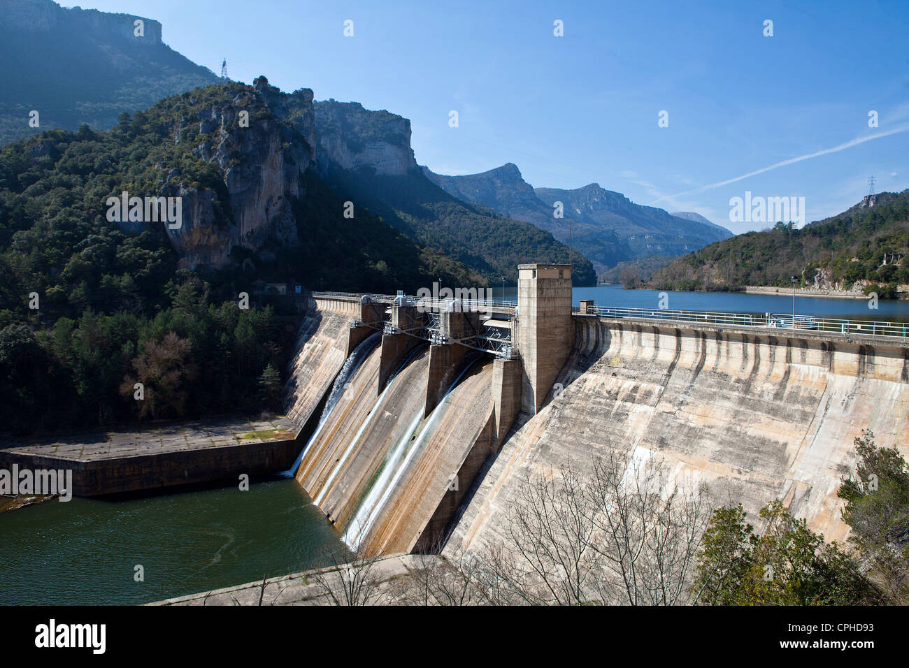 Spain, Europe, Burgos, Castile and Leon, Frias, Water, agriculture, architecture, Castile, dam, electricity, irrigation, lake, p Stock Photo