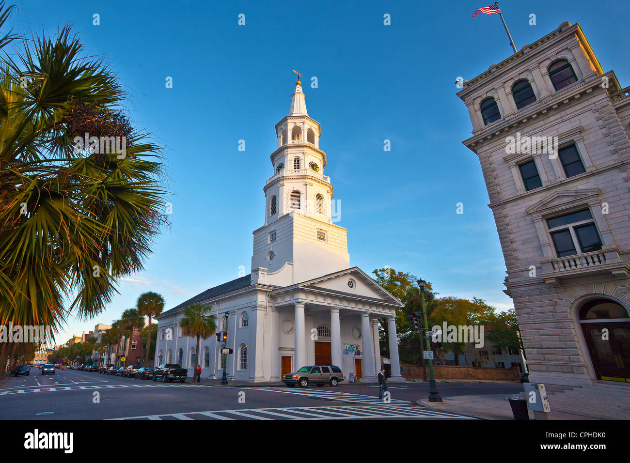 USA, United States, America, South Carolina, Charleston, Saint Michael, Episcopal, architecture, center, church, colonial, histo Stock Photo