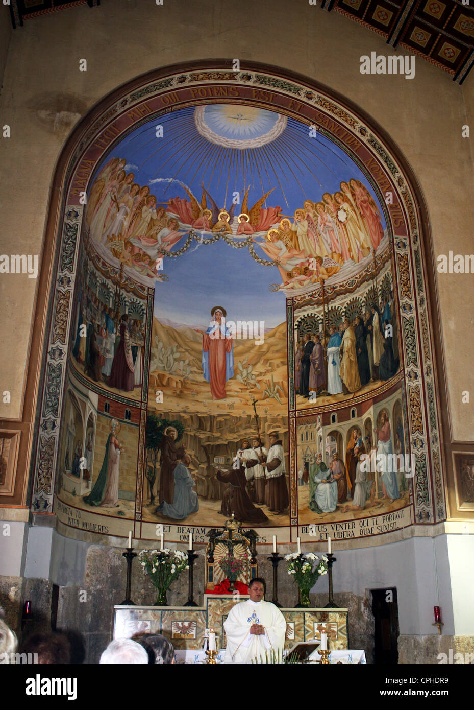 The Church of the Visitation located at Ein Kerem Israel inside altar Stock Photo