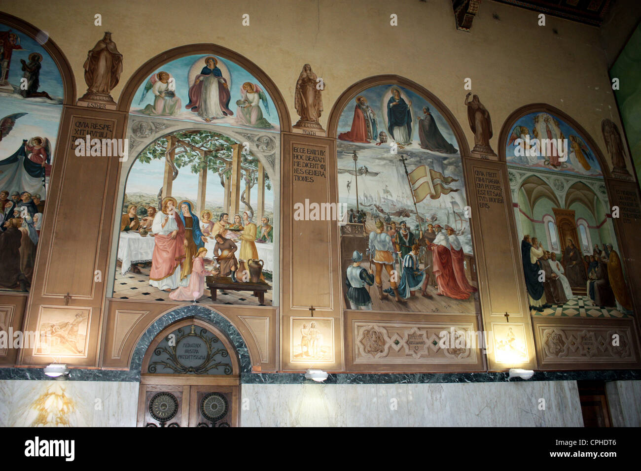 Artwork and paintings inside Church of the Visitation located at Ein Kerem Israel Stock Photo
