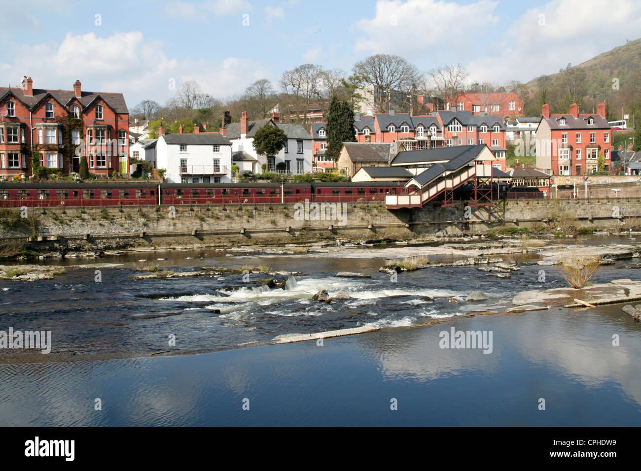 River Dee and steam railway Llangollen Denbighshire Wales UK Stock Photo