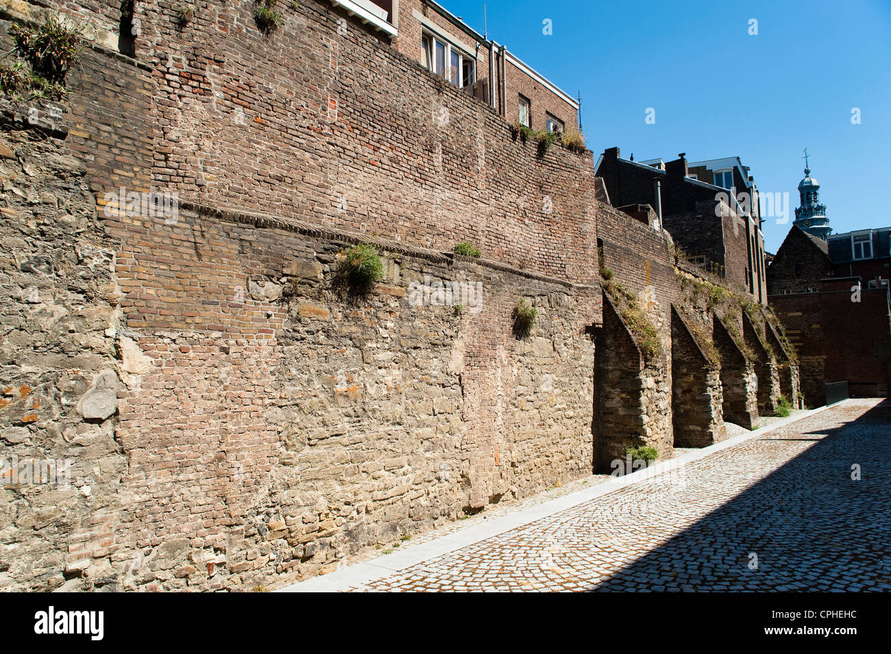 'Eerste Middeleeuwse Omwalling' (First Medieval City Wall), year 1229, Maastricht, Limburg, The Netherlands, Europe. Stock Photo