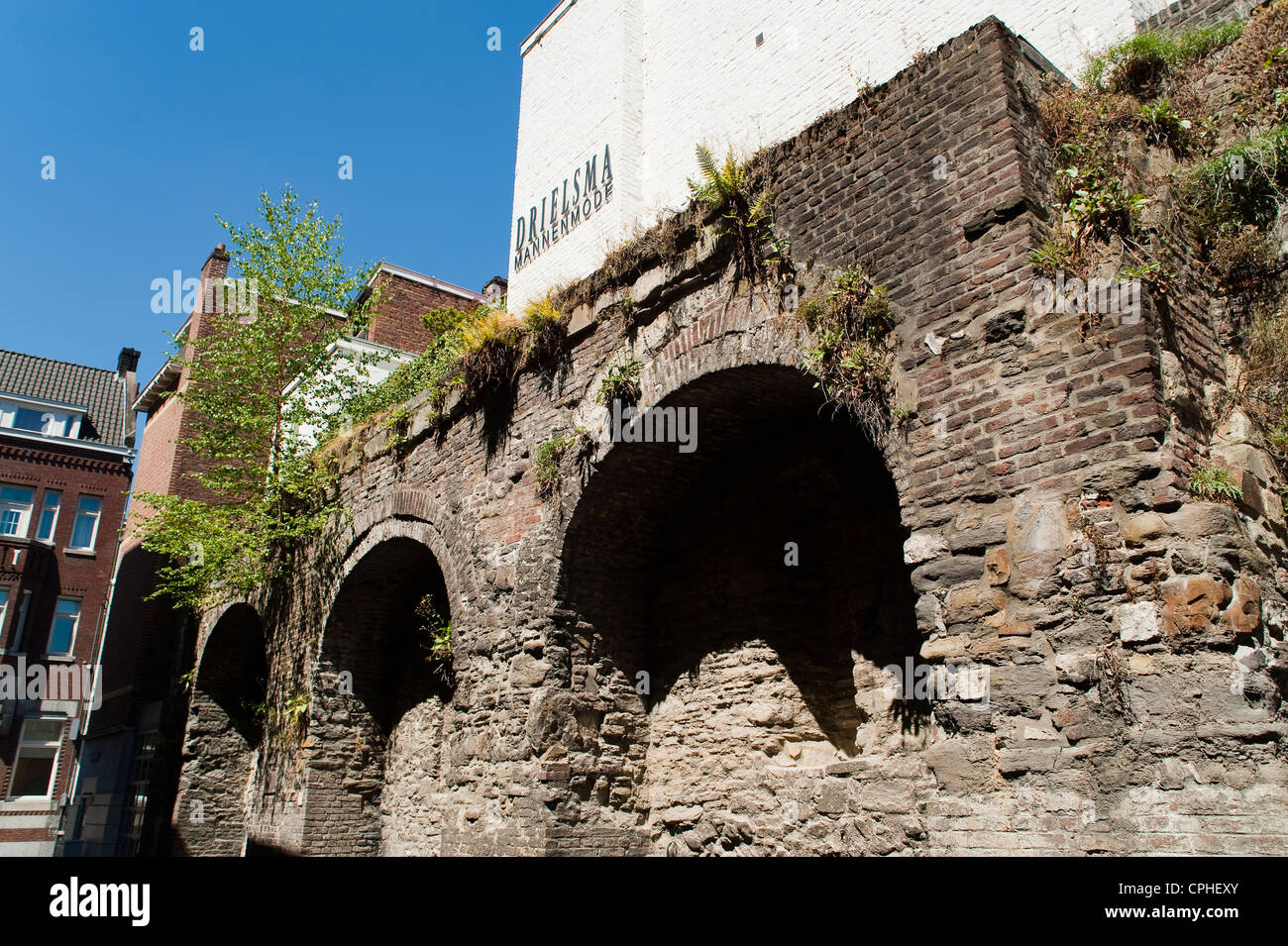 'Eerste Middeleeuwse Omwalling' (First Medieval City Wall), year 1229, Maastricht, Limburg, The Netherlands, Europe. Stock Photo