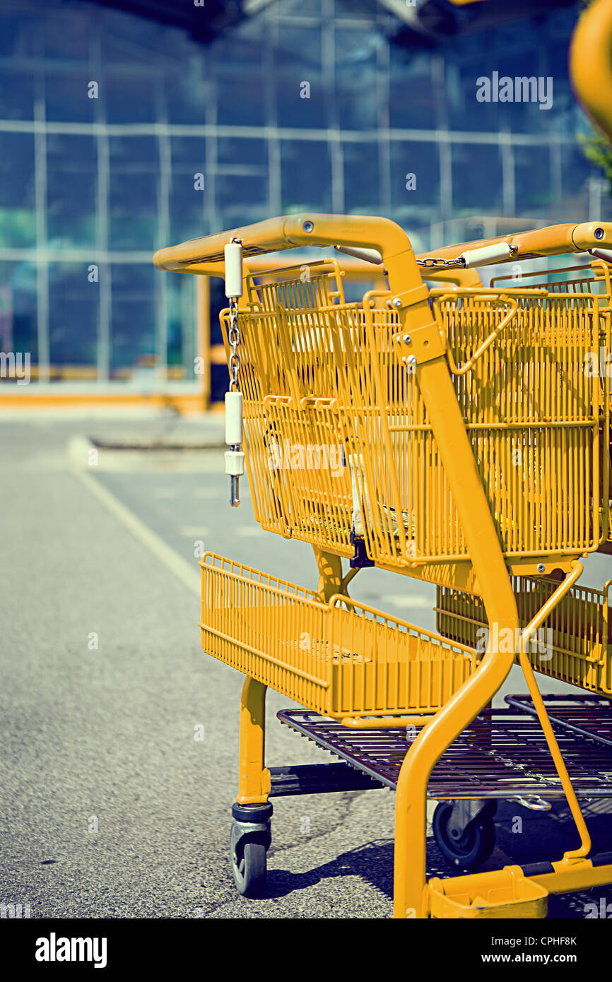 a shot of market cart and supermarket view Stock Photo