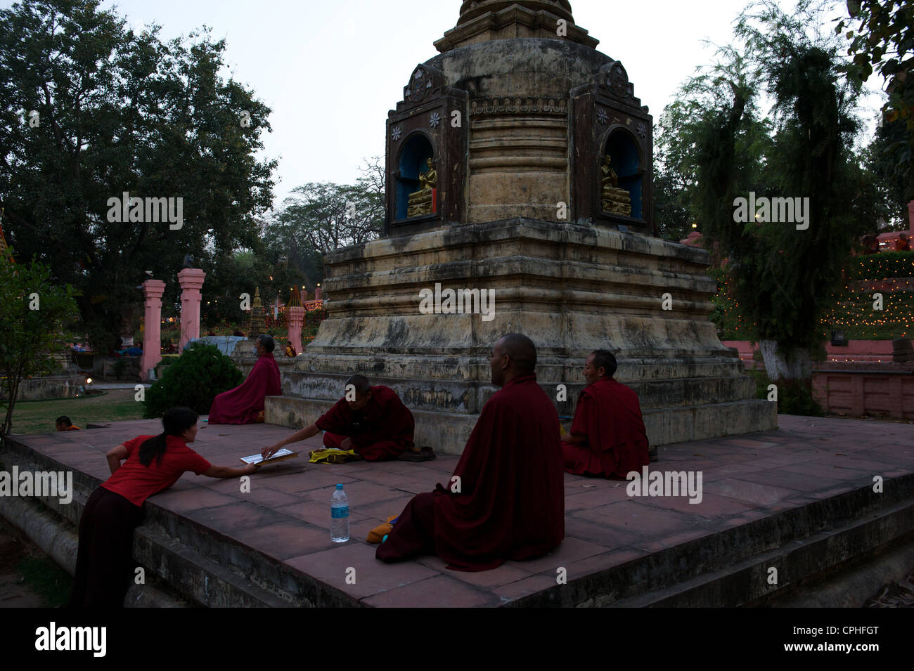 Mahabodhi Temple, home of the Banyan Tree under which the Lord Budha received enlightenment, Bodh Gaya, Bihar, India Stock Photo