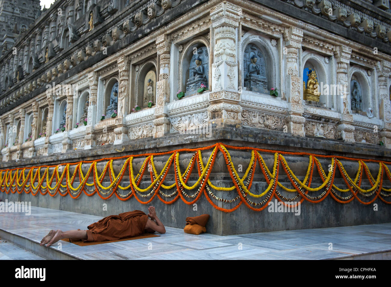 Mahabodhi Temple, home of the Banyan Tree under which the Lord Budha received enlightenment, Bodh Gaya, Bihar, India Stock Photo