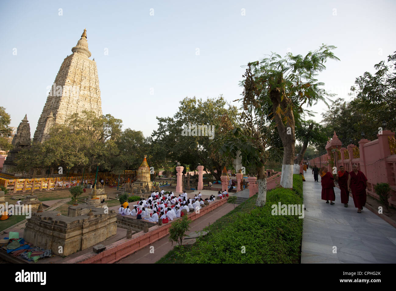 Mahabodhi Temple, home of the Banyan Tree under which the Lord Budha received enlightenment, Bodh Gaya, Bihar, India Stock Photo