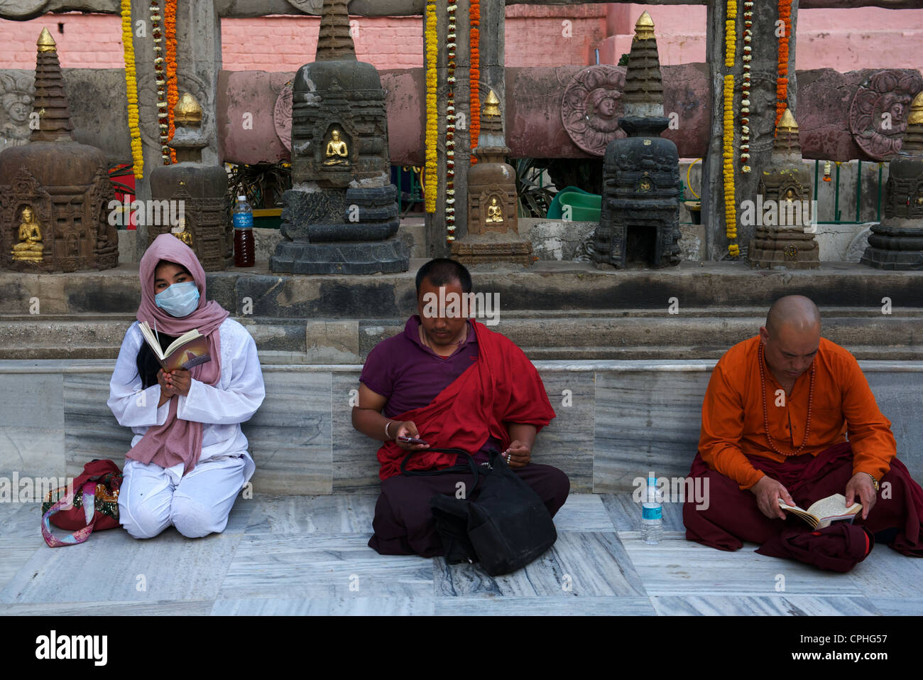 Mahabodhi Temple, home of the Banyan Tree under which the Lord Budha received enlightenment, Bodh Gaya, Bihar, India Stock Photo