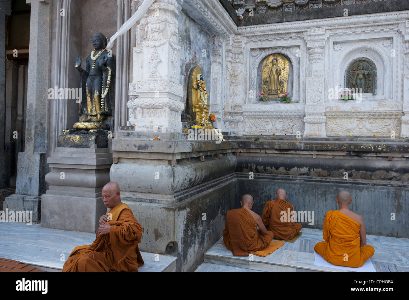 Mahabodhi Temple, home of the Banyan Tree under which the Lord Budha received enlightenment, Bodh Gaya, Bihar, India Stock Photo