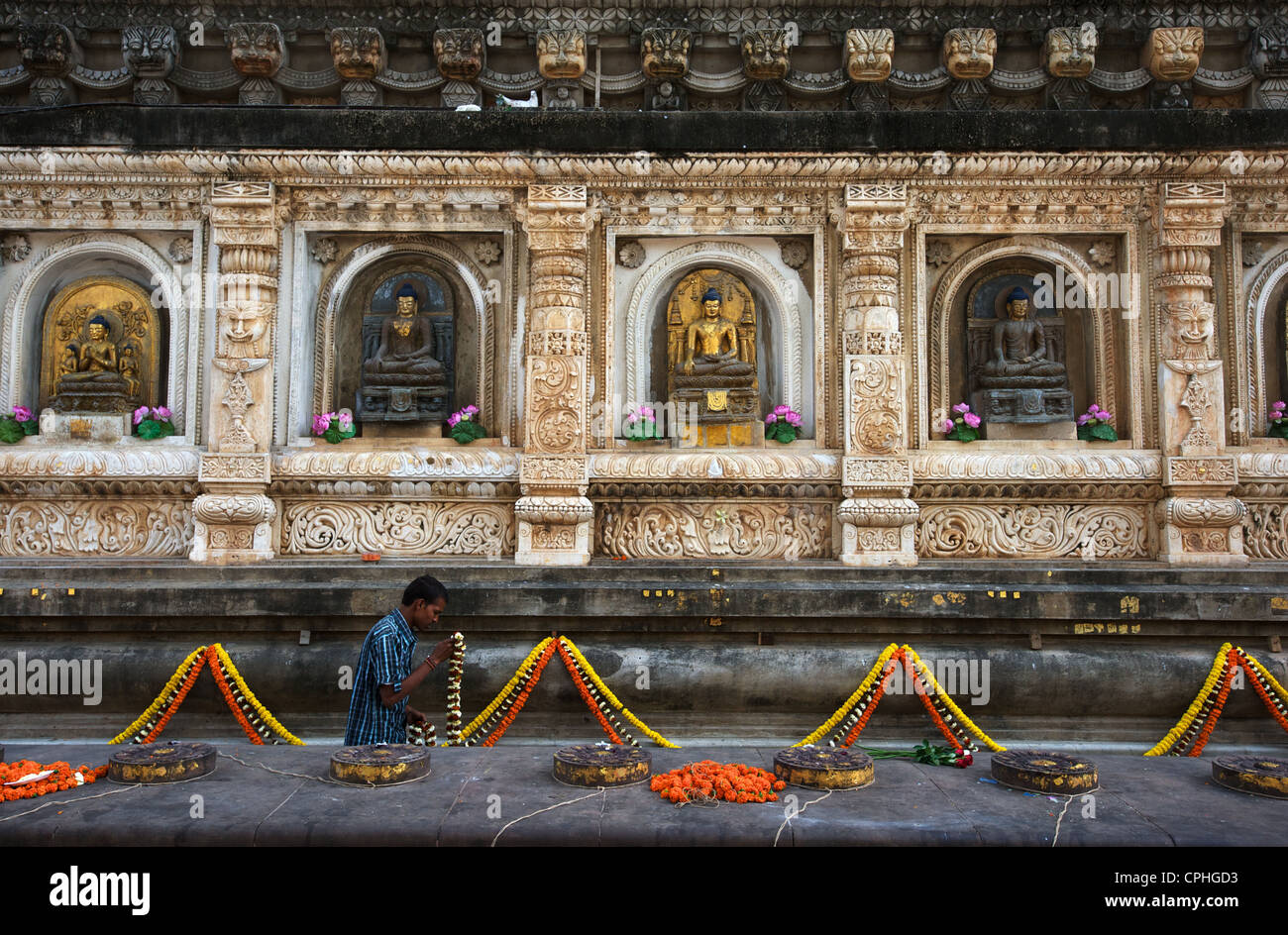 Mahabodhi Temple, home of the Banyan Tree under which the Lord Budha received enlightenment, Bodh Gaya, Bihar, India Stock Photo