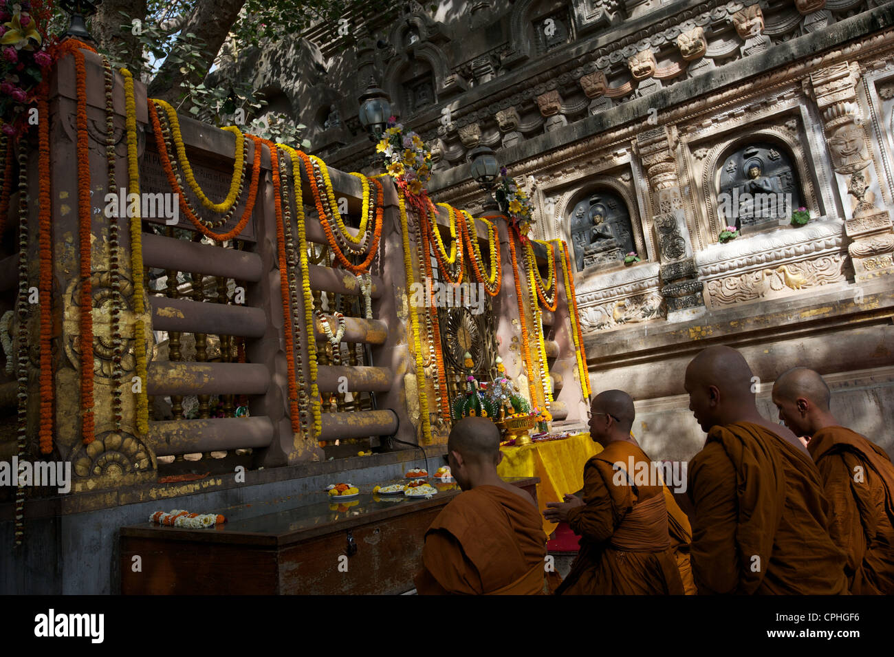 Mahabodhi Temple, home of the Banyan Tree under which the Lord Budha received enlightenment, Bodh Gaya, Bihar, India Stock Photo