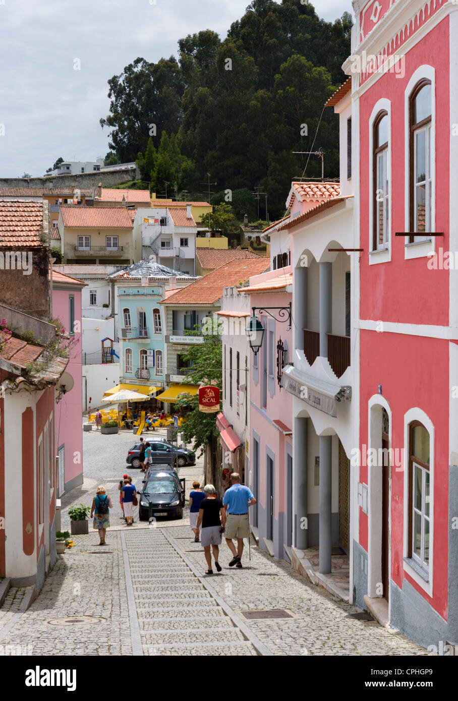 Street in the centre of the mountain town of Monchique, Serra de Monchique, Algarve, Portugal Stock Photo