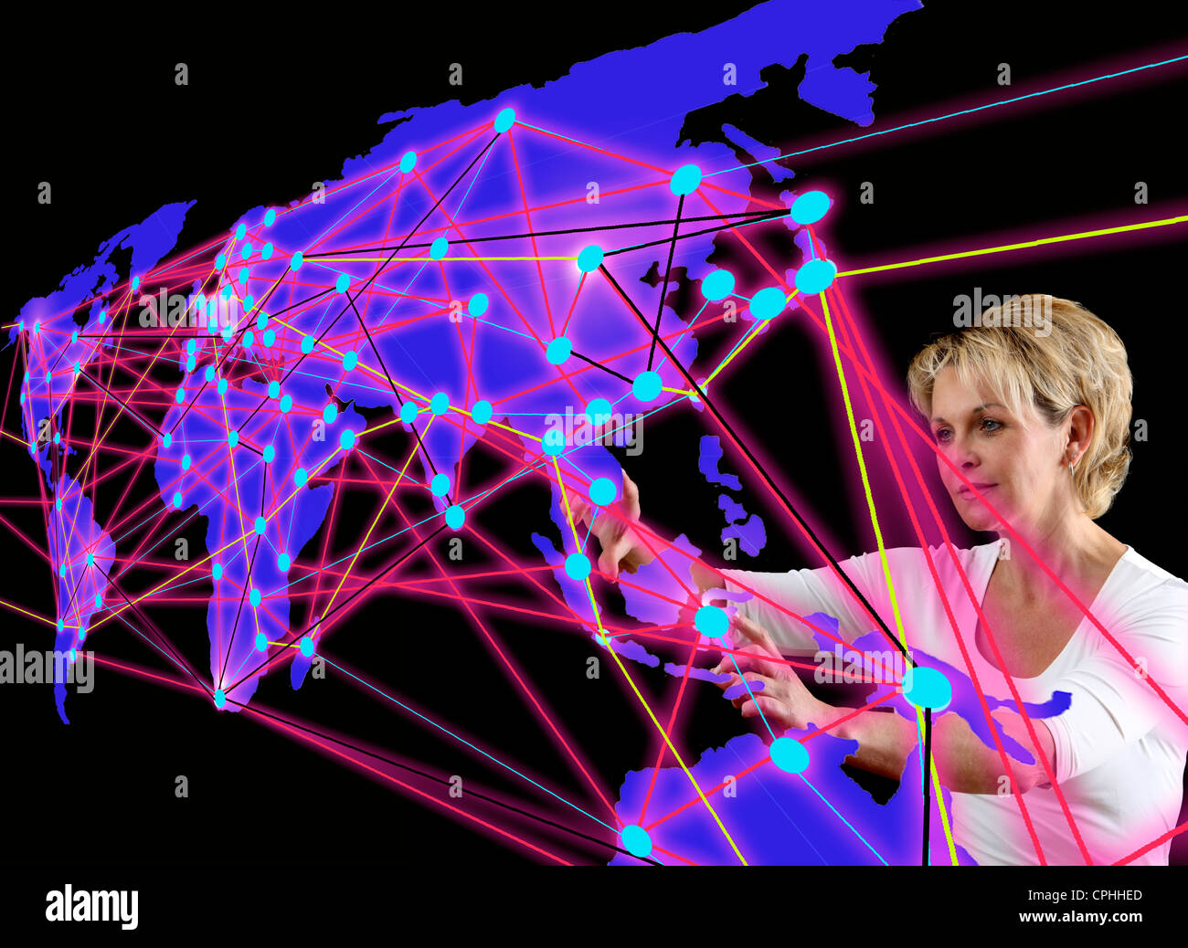 Symbolic image, networking, network, Internet networking, social media, connections, virtual space, communications. Stock Photo
