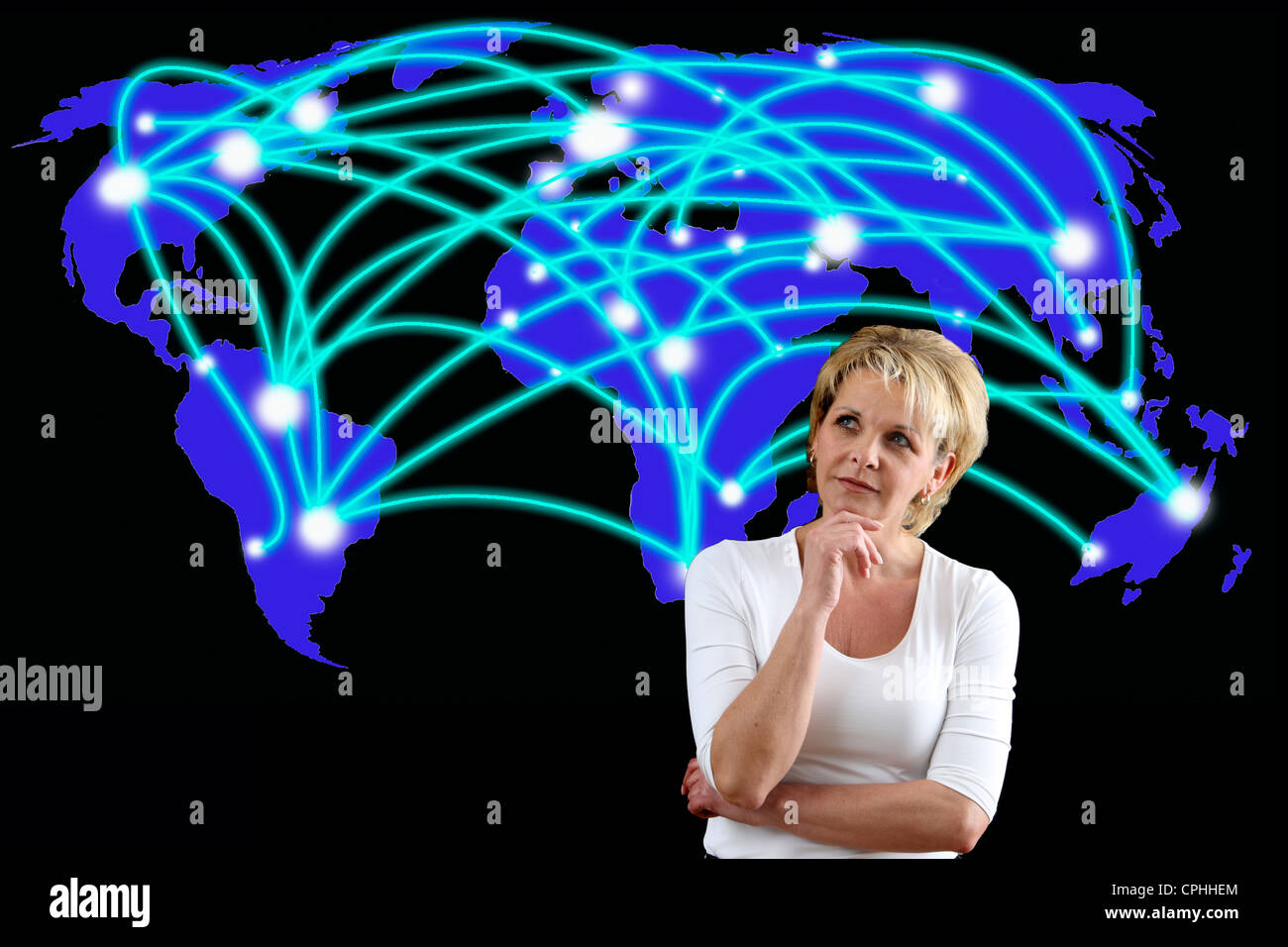 Symbolic image, networking, network, Internet networking, social media, connections, virtual space, communications. Stock Photo