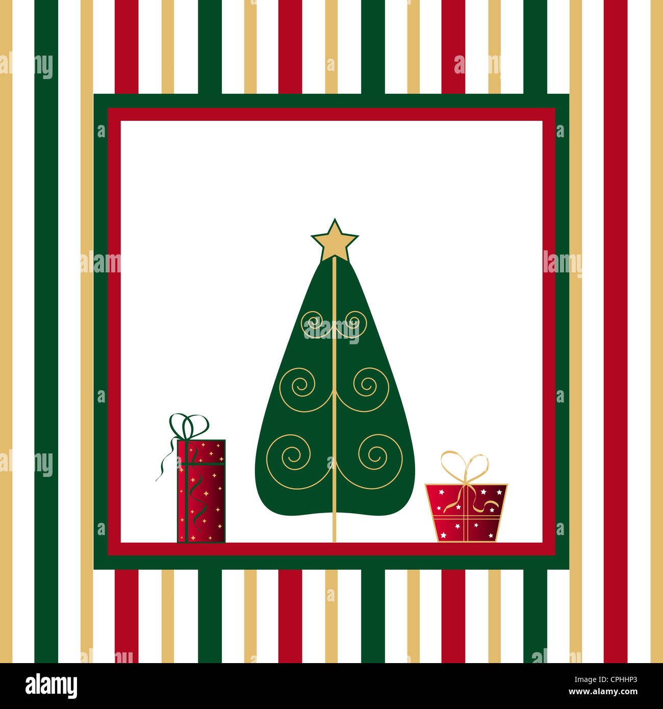 Christmas greeting design in red green and gold Stock Photo