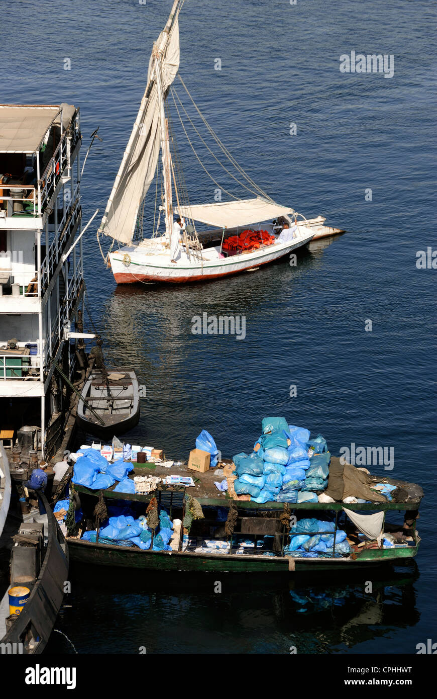 Waste disposal boat Aswan, Upper Egypt Stock Photo Alamy