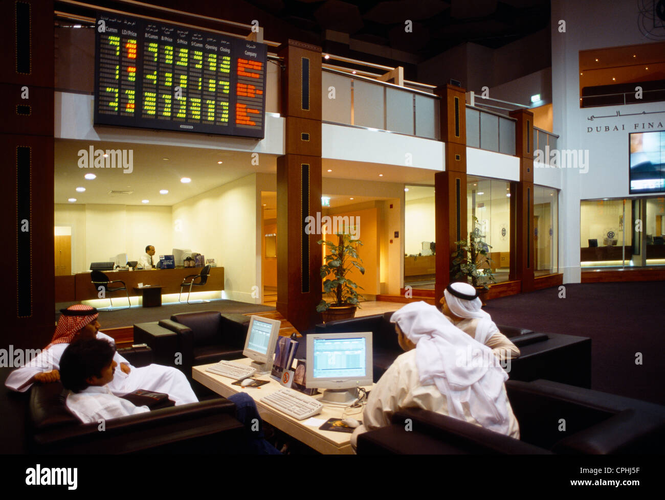 Dubai UAE Financial Market Men On Computers Stock Photo Alamy