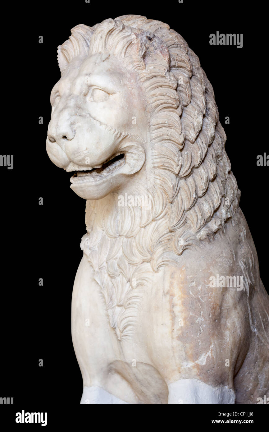 4th century BC Greek statue of funerary lion isolated on black Stock Photo