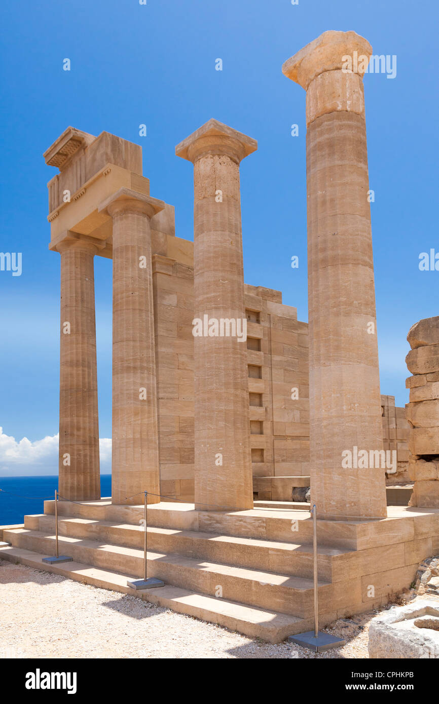 Doric Temple of Athena Lindia at Lindos on the Greek Island of Rhodes Stock Photo
