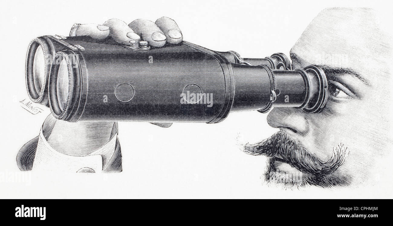 Early binoculars. From L'Illustration published 1897. Stock Photo