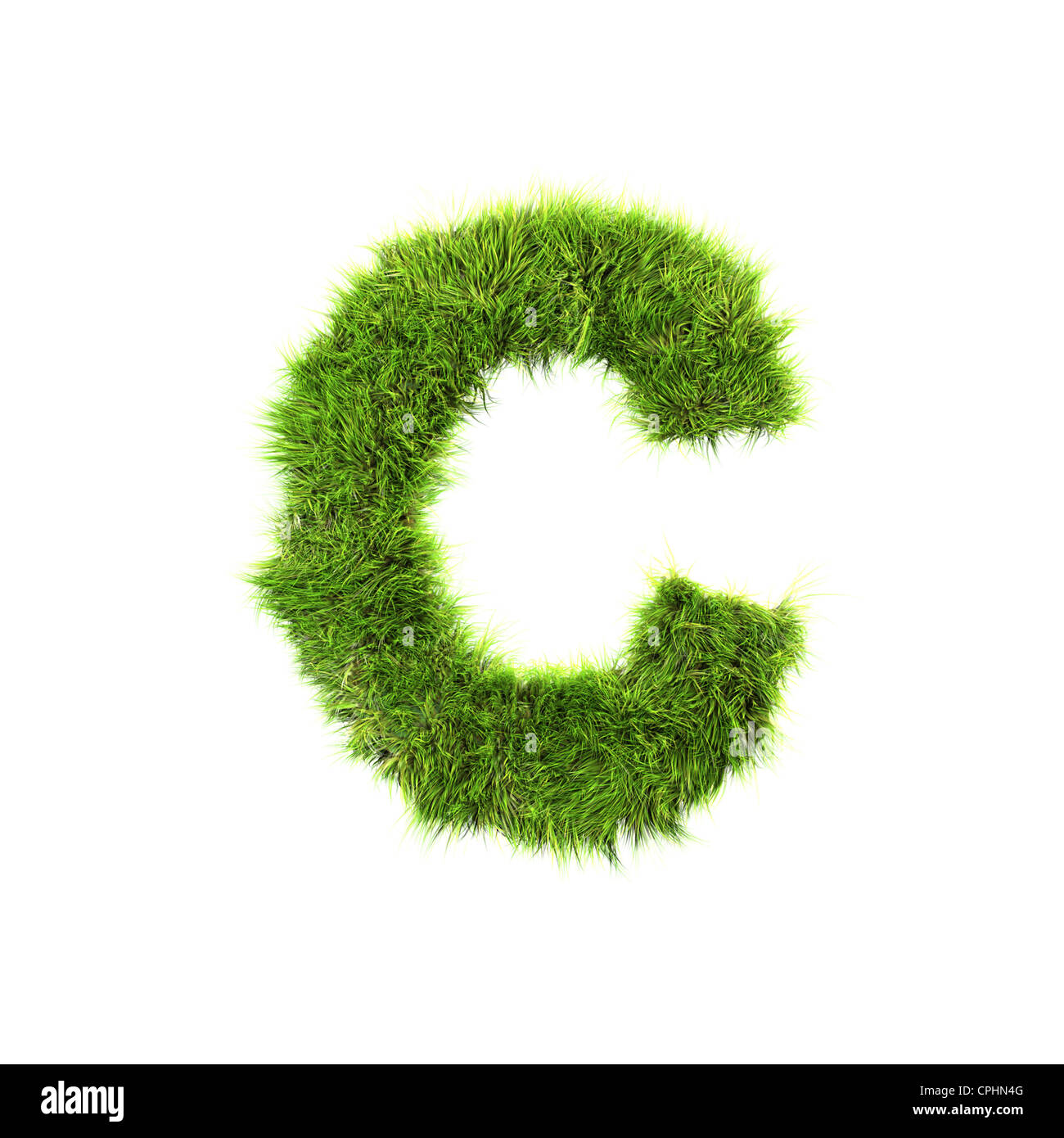 3d grass letter isolated on white background - C Stock Photo