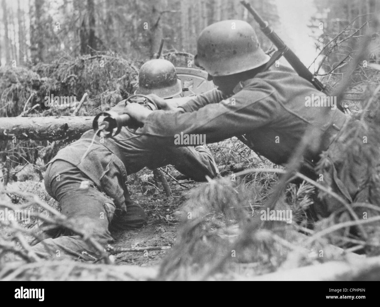 German Gunman with a Bazooka at the Eastern Front, 1944 Stock Photo