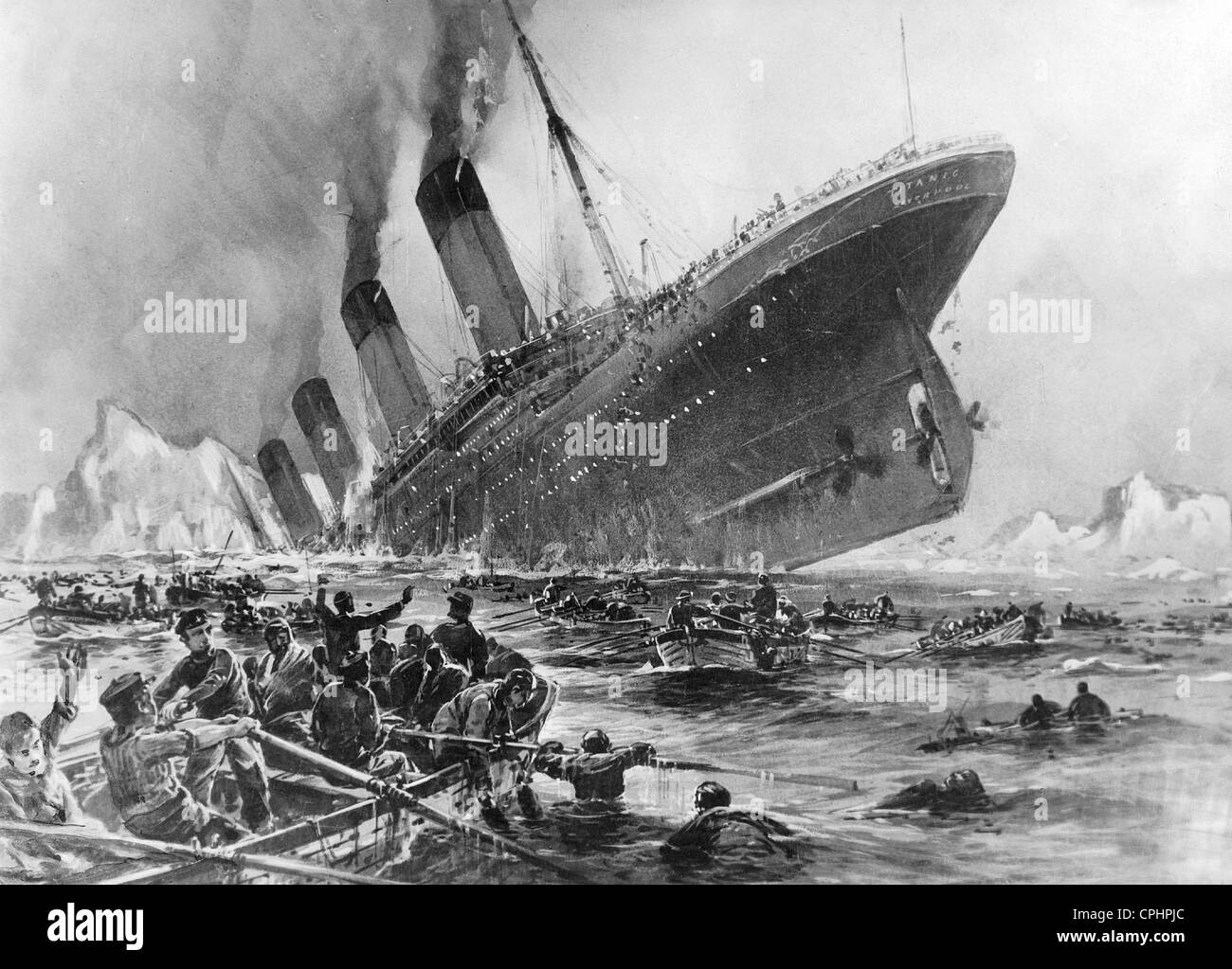 Sinking of the Titanic in contemporary depiction Stock Photo