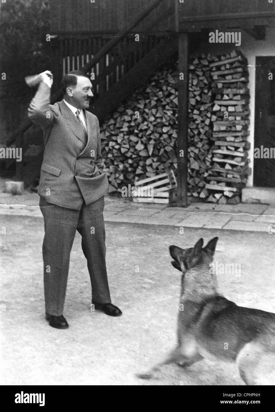 Hitler and His Dog Blondi Stock Photo