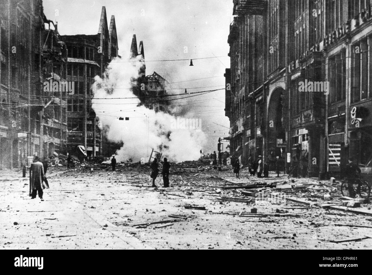 Destroyed Monckeberg Street in Hamburg, 1943 Stock Photo