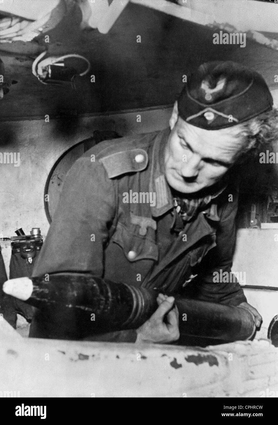 Gunner in a Tiger tank, 1944 Stock Photo
