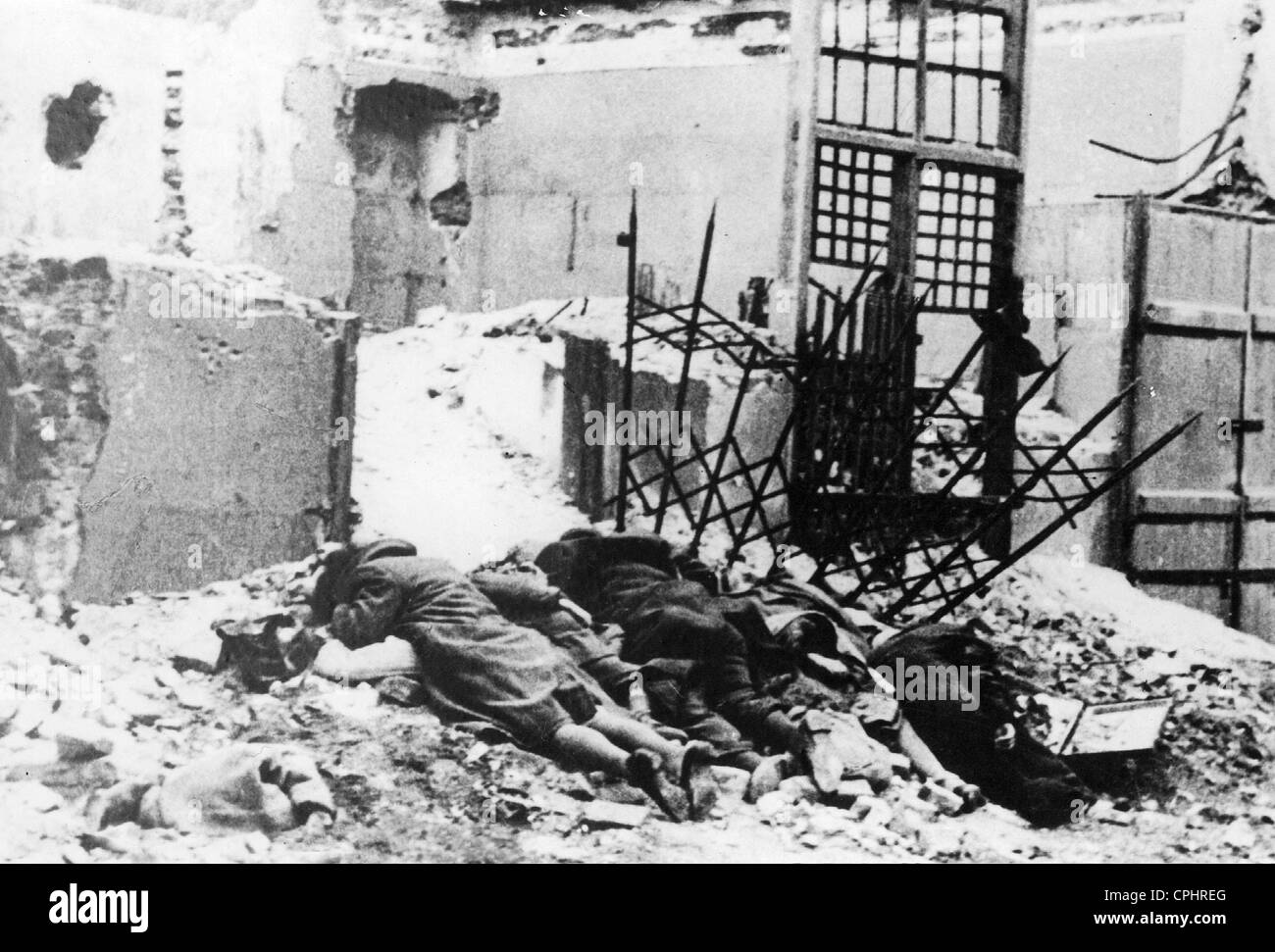Dead bodies during the Warsaw Ghetto Uprising, 1943 (b/w photo) Stock Photo