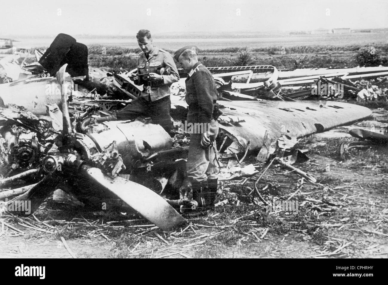 Wreckage of a Shot Russian Fighter Plane, 1941 Stock Photo