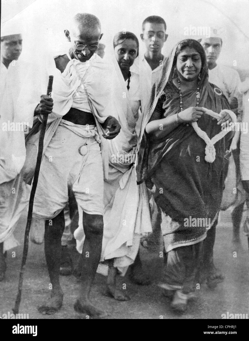 Mahatma Gandhi and Sarojini Maidu on the Salt March, 1930 (b/w photo) Stock Photo