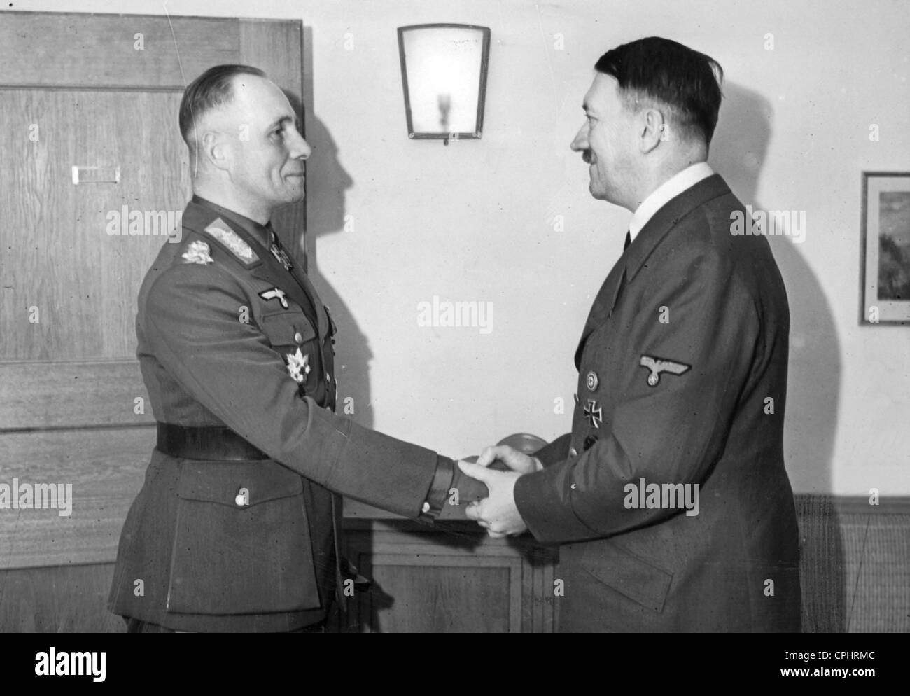 Adolf Hitler meeting General Field Marshal Erwin Rommel, 1942 (b/w photo) Stock Photo