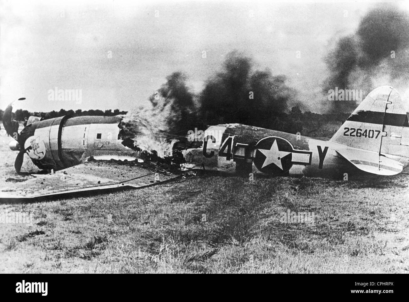 Shot down American fighter aircraft P47 'Thunderbolt', 1944 Stock
