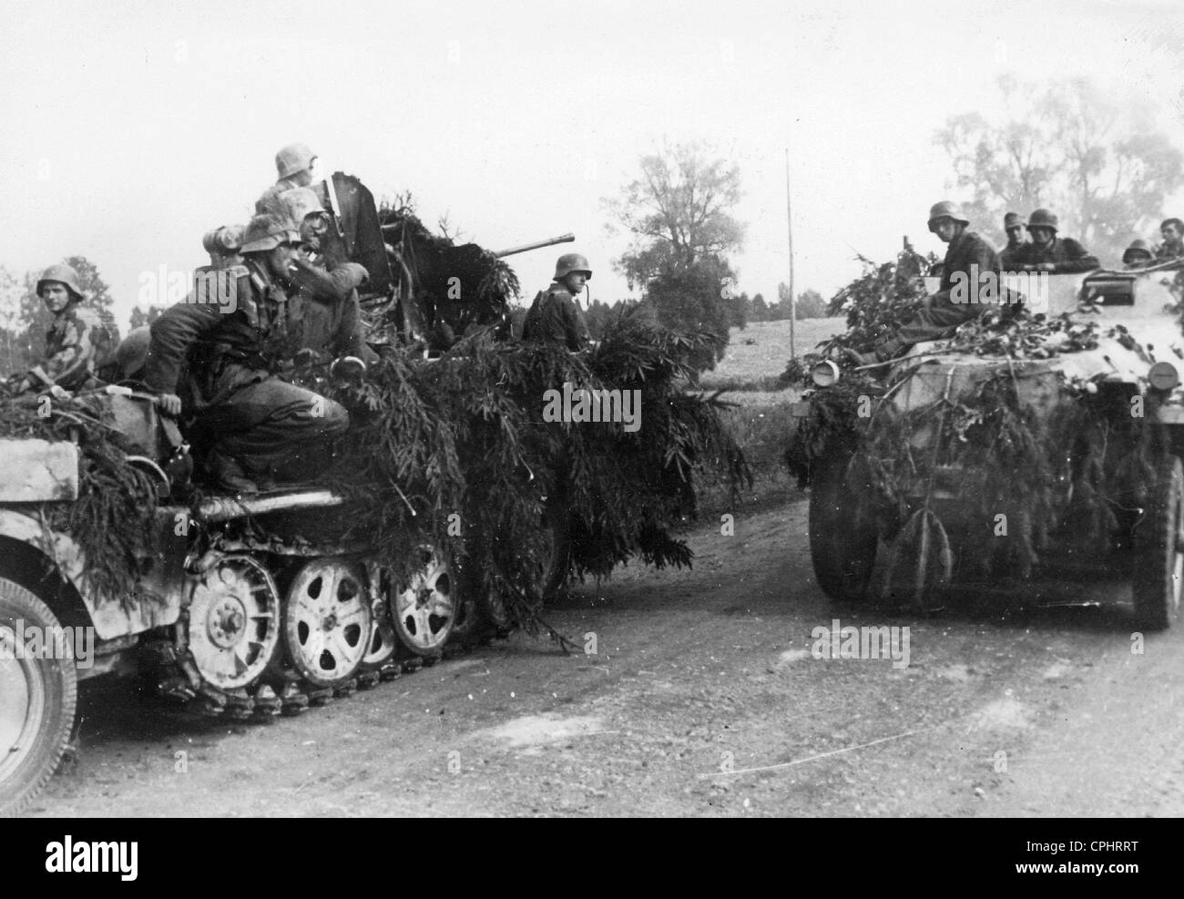 German Flak and armored personnel carrier during combat in the Baltic, 1944 Stock Photo