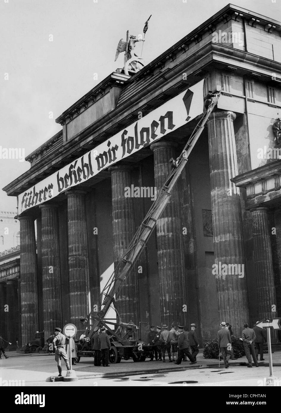 Brandenburger Tor with a banner, 1936 Stock Photo