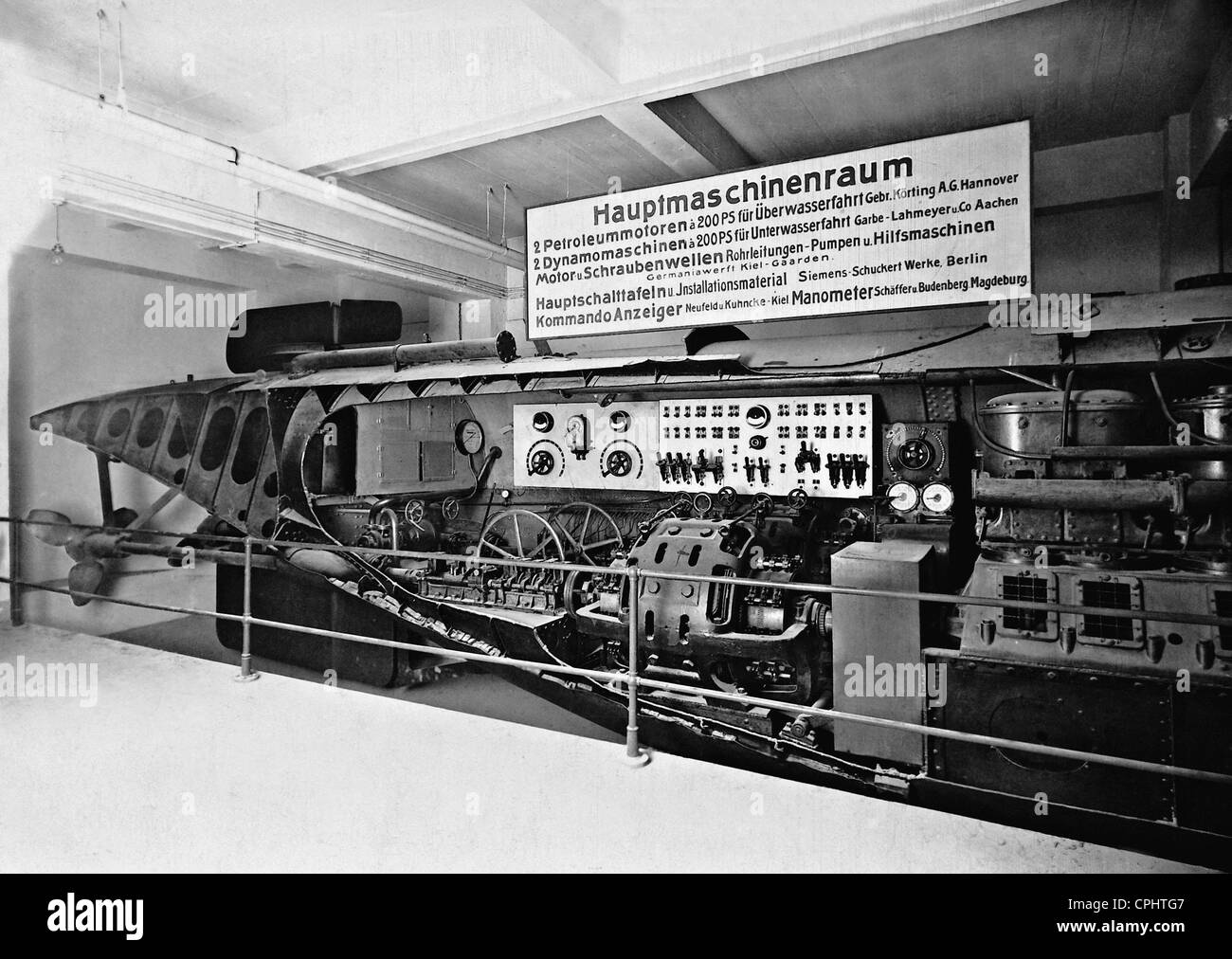 Cross-section of a German submarine's machine room, 1923 Stock Photo