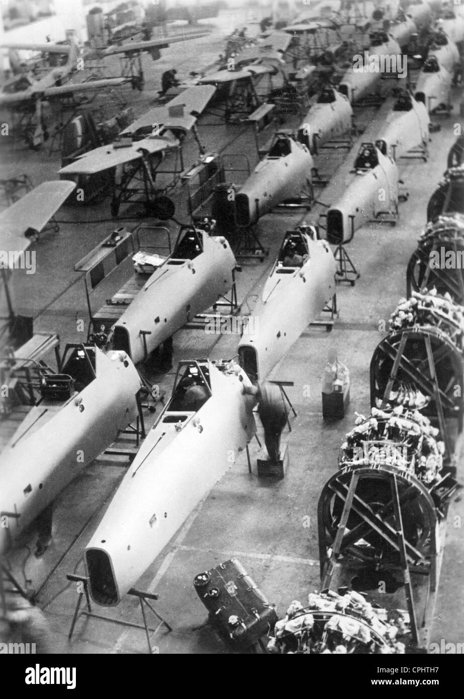Production of airplanes in an arms factory, 1943 Stock Photo