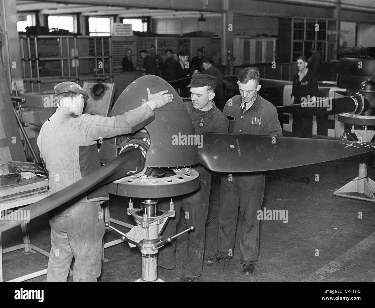 Assembly of 'Stuka' propeller in German weapons factory, 1941 Stock Photo