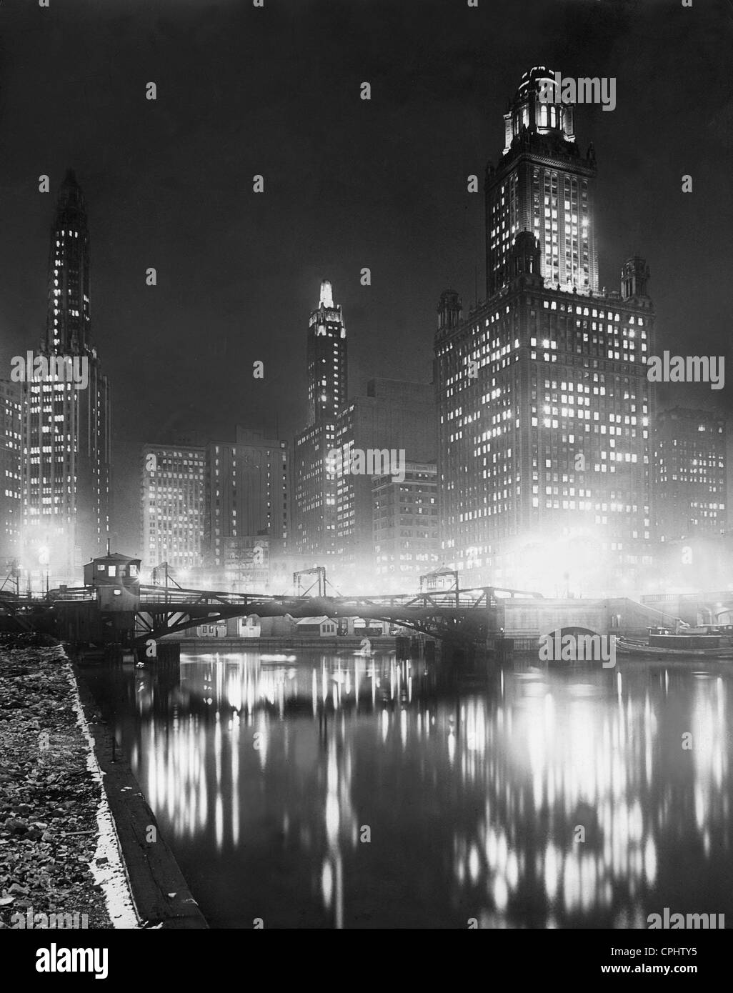 Chicago by night, 1935 Stock Photo
