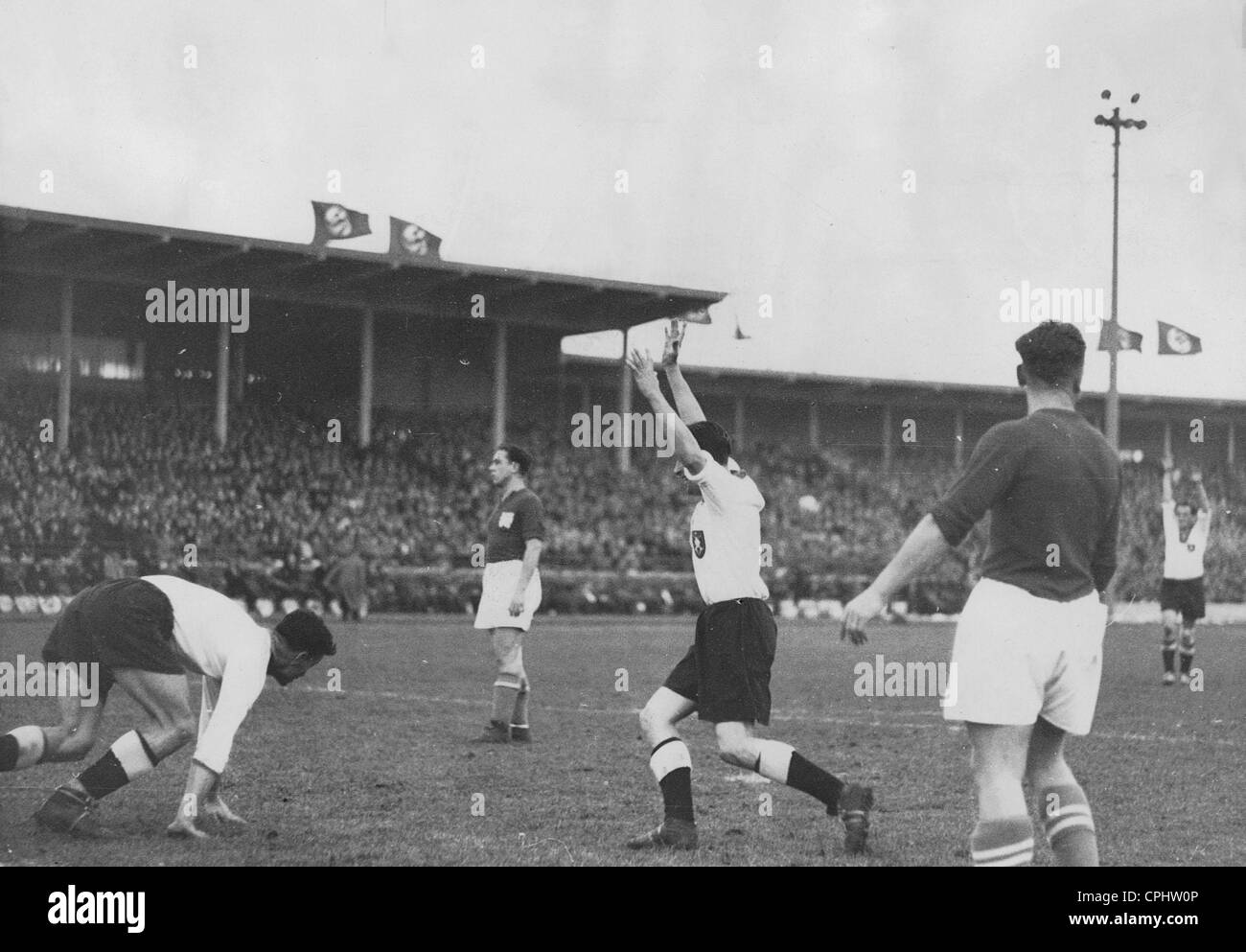 Football match Germany - Protectorate of Bohemia and Moravia in Breslau in 1939 Stock Photo
