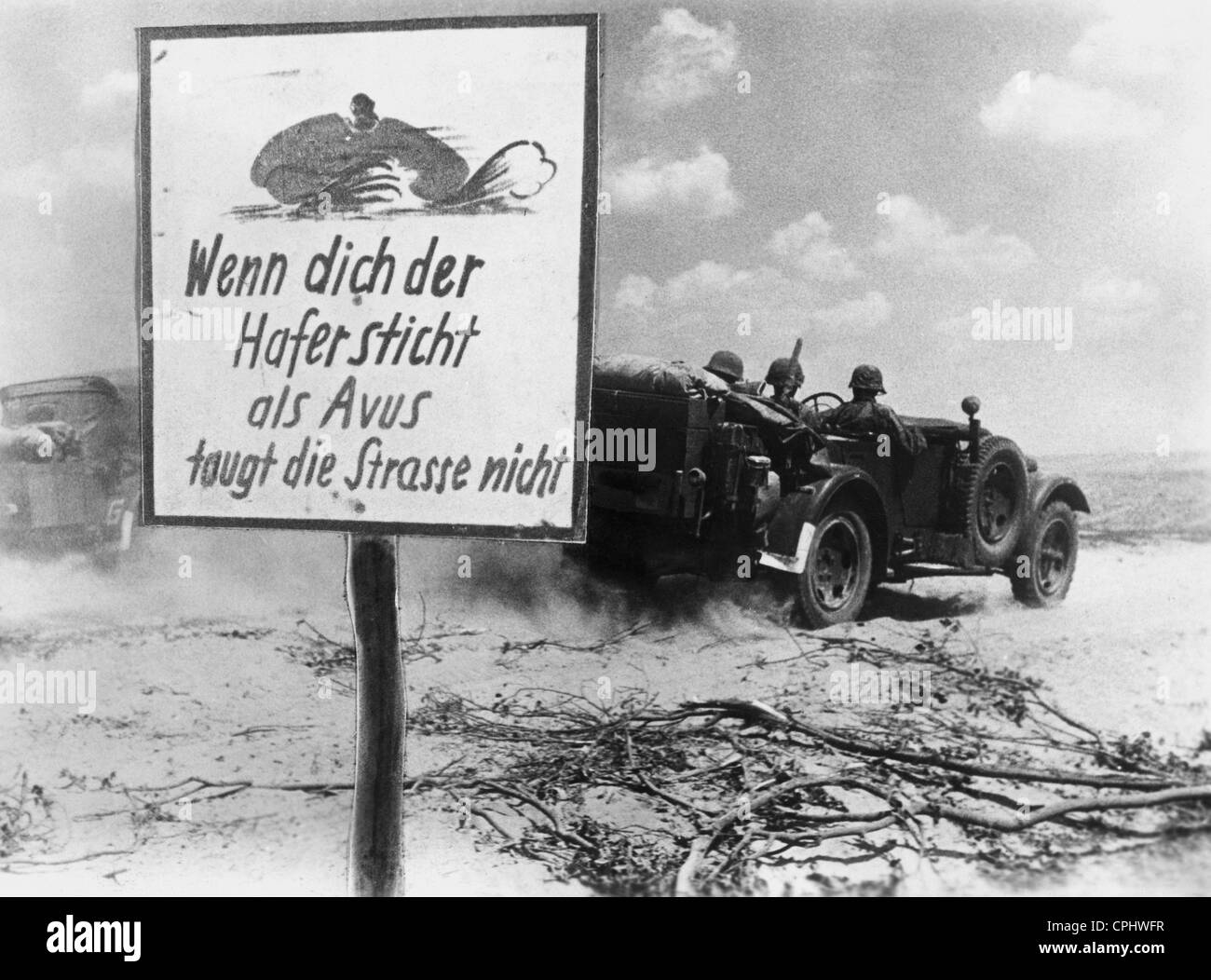 Danger sign at a runway in Russia, 1941 Stock Photo