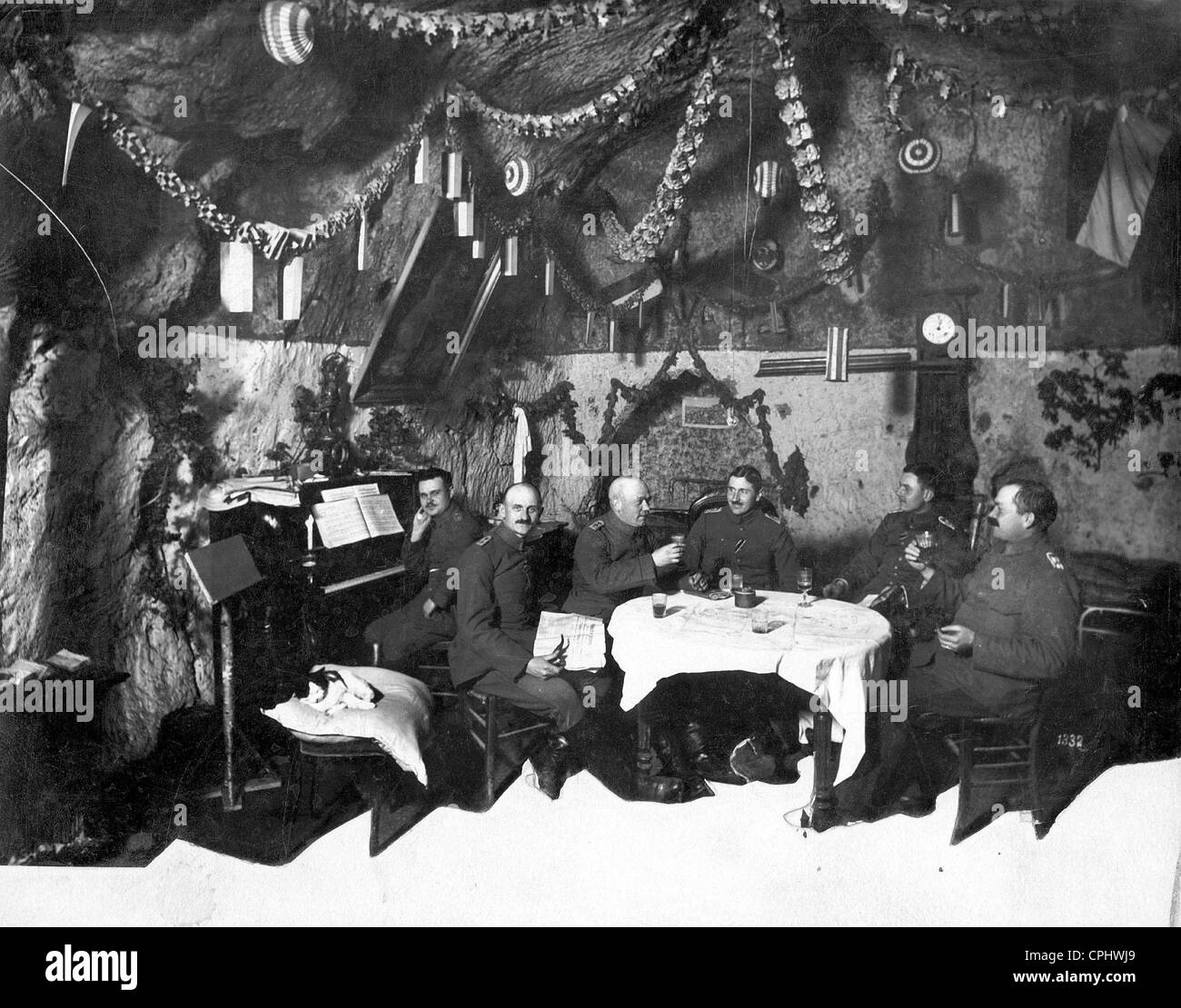Kaiser's birthday party in a German shelter, 1916 Stock Photo