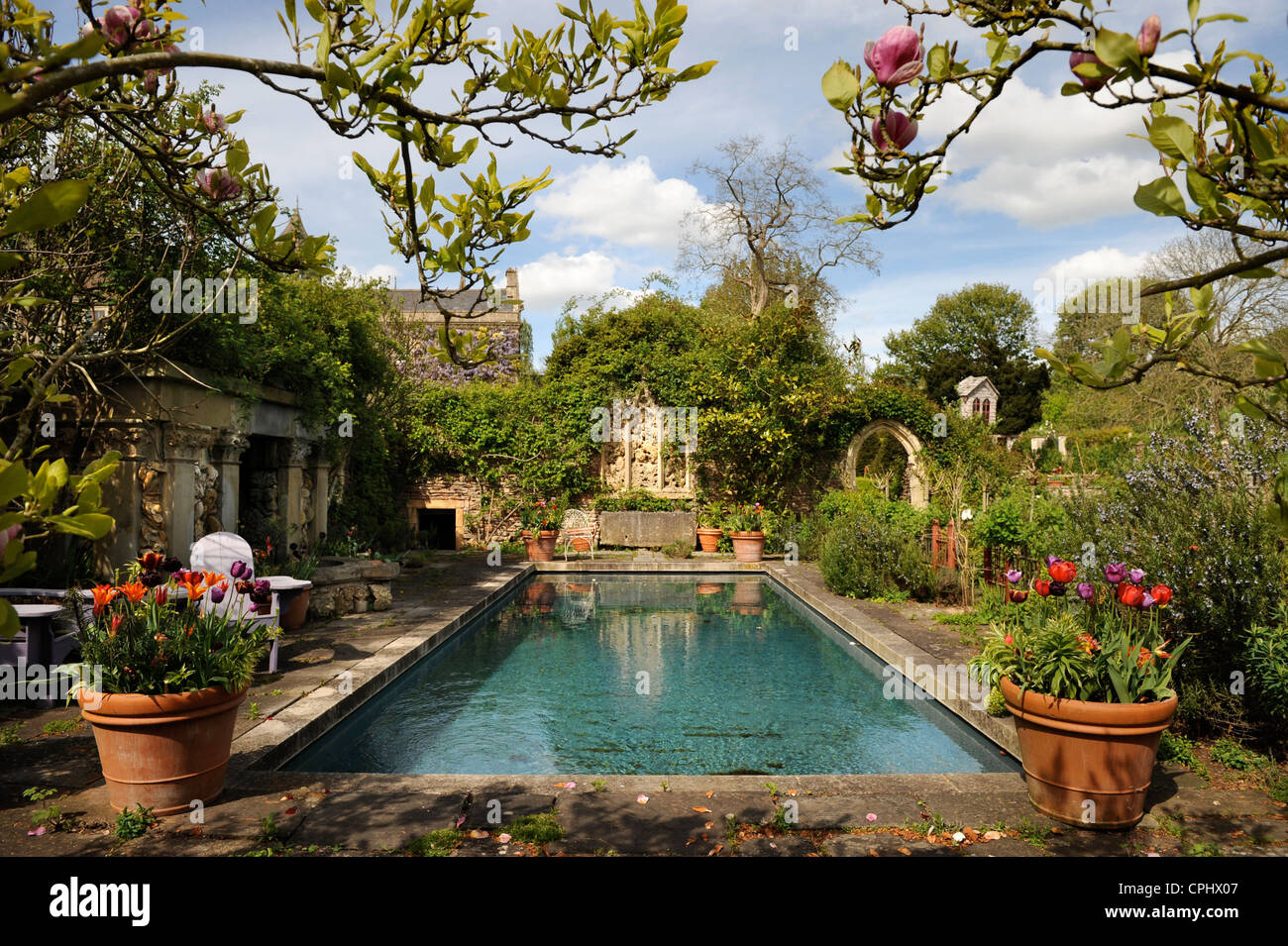 The Pool Garden at Hanham Court Gardens near Bath, home of garden