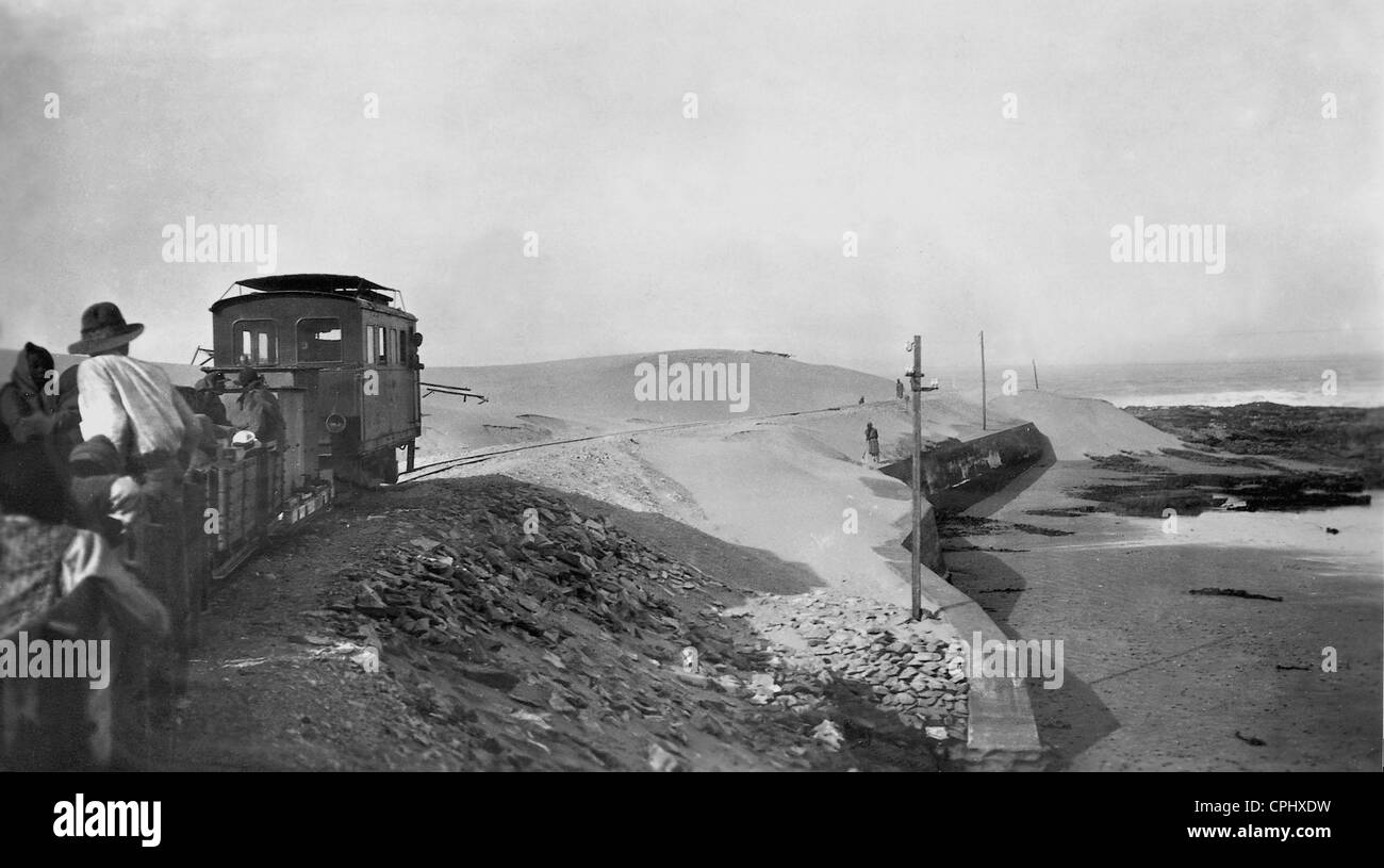 Railway line Pomona Bogenfels in German Southwest Africa, 1914 Stock Photo
