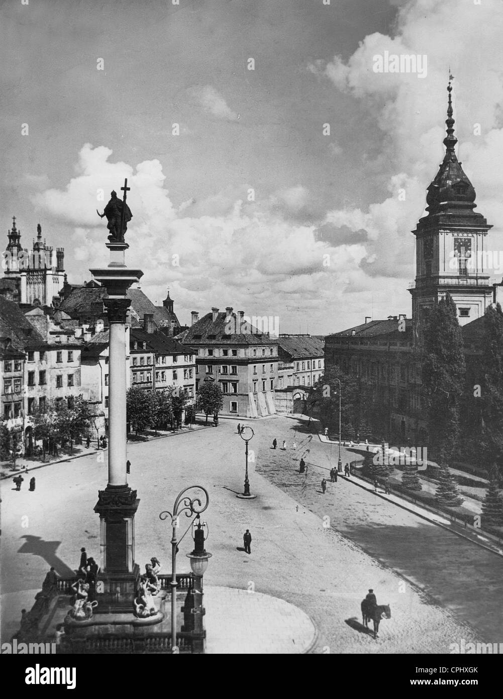 Castle Square in Warsaw, 1938 Stock Photo