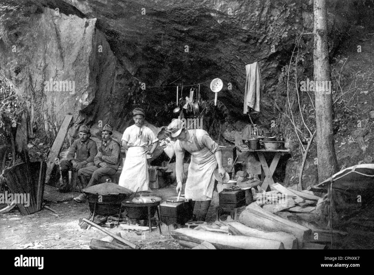 Kitchen in a rocky position of the Austrian army, 1916 Stock Photo