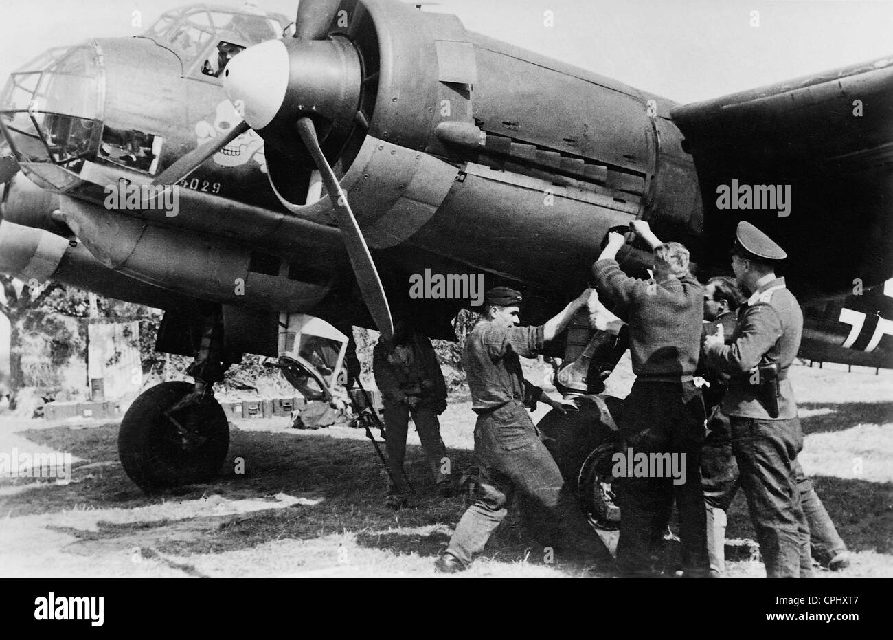 Preparation for take-off on a German air base in France, 1940 Stock Photo