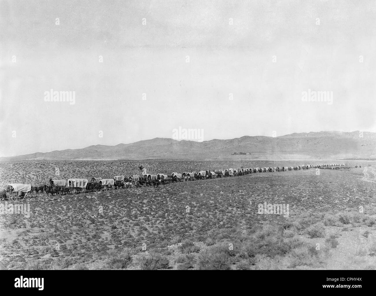 Covered wagon trek in the United States, 1864 Stock Photo